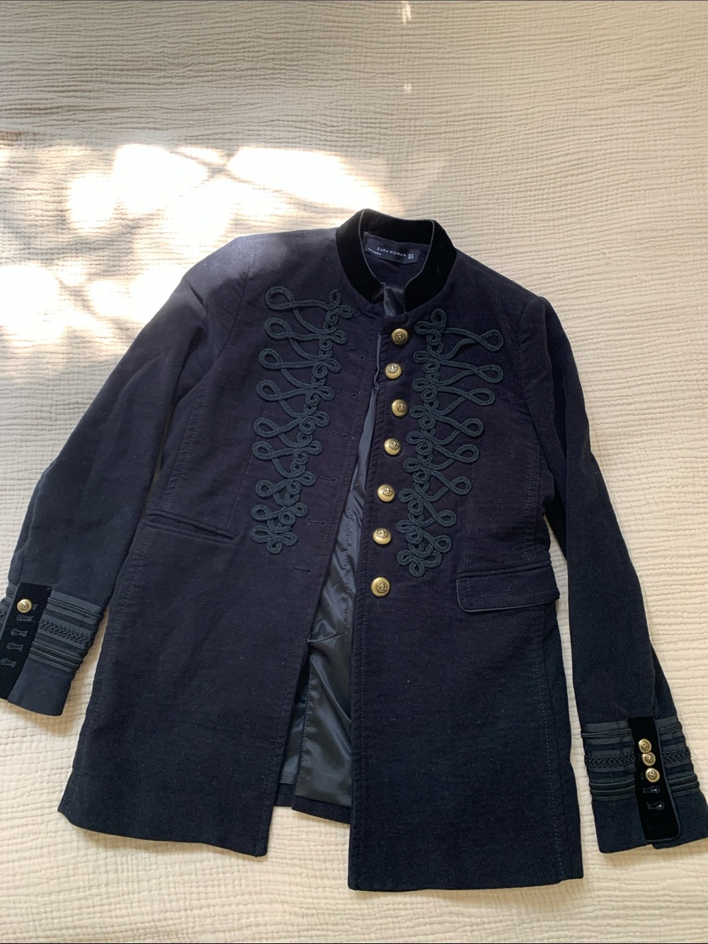 Men's Black Military-Style Button Front Coat